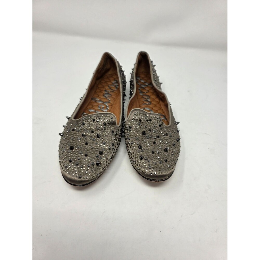 Sam Edelman Studded Rhinestone Smoking Flats Women’s 7.5M Gray Spiked Loafer